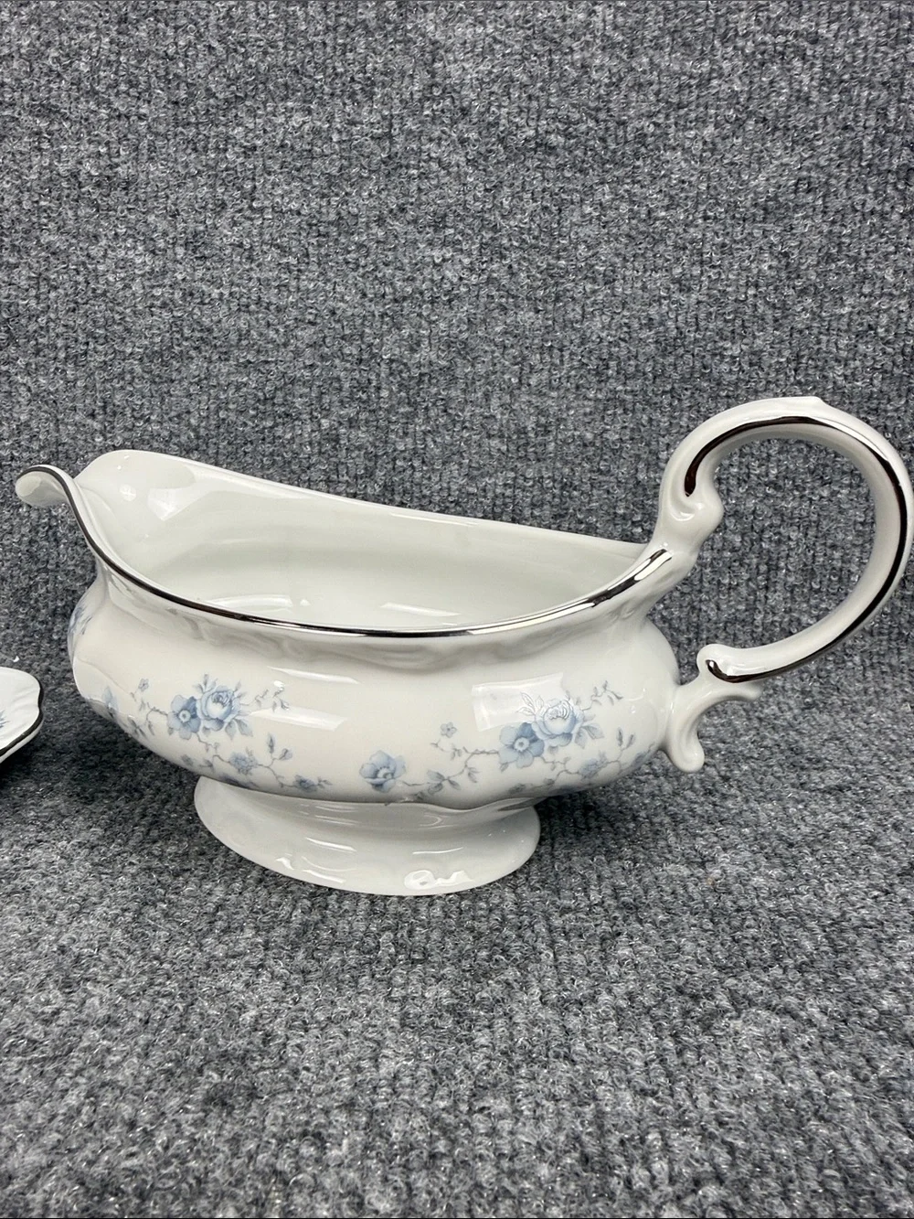 Johann Haviland Blue Garland White Porcelain Gravy Boat with Silver Trim